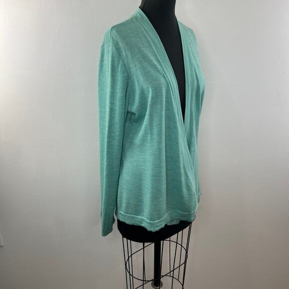 Eileen Fisher Green Cardigan Sweater Wool Open Front Long Sleeve Regular Fit XL - Picture 2 of 10